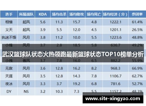 武汉篮球队状态火热领跑最新篮球状态TOP10榜单分析